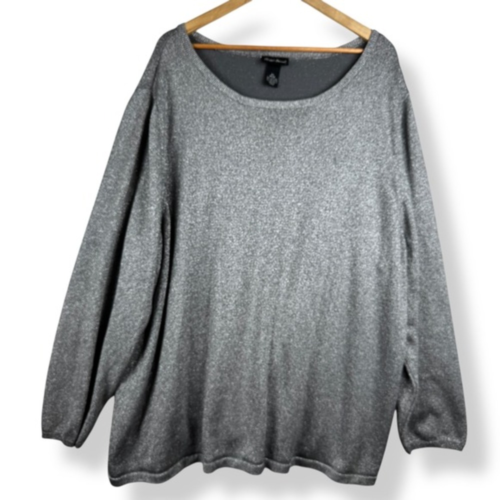 Maggie Barnes Metallic‎ Sweater Plus Size 4X Silver Knit Glam Shimmer Party Top